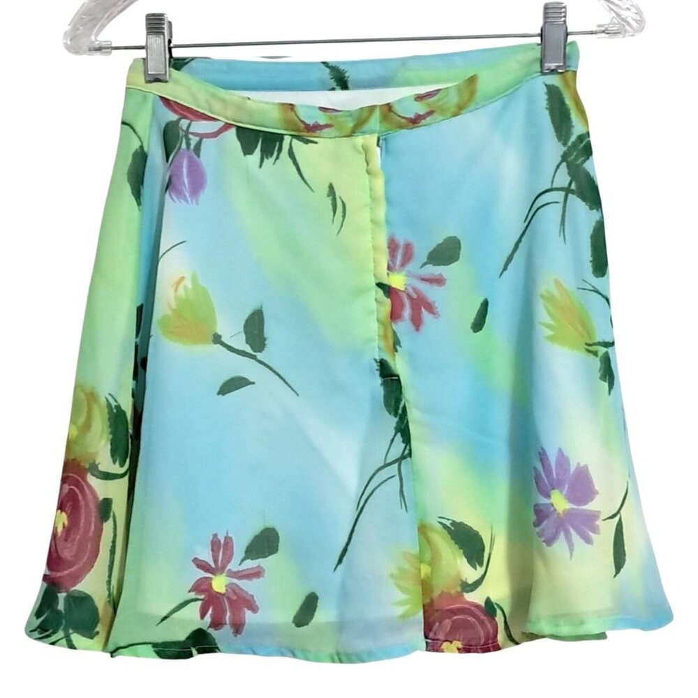 Xoxo Mini Skirt Womens Size 7 Floral Print‎ Y2K Skater Polyester Made In USA - Picture 4 of 12